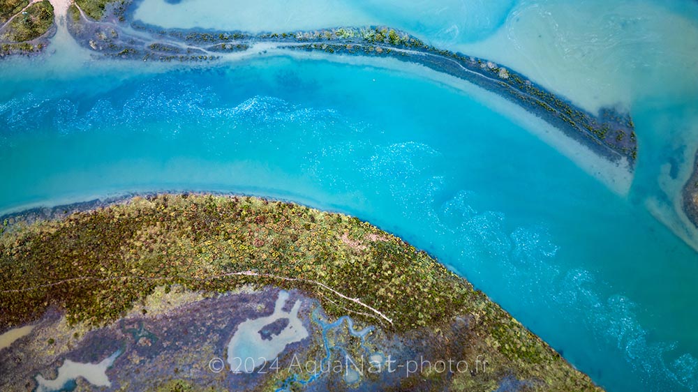 eau turquoise un jour de haute marée dans le marais vendéen crée l'illusion d'un lagon